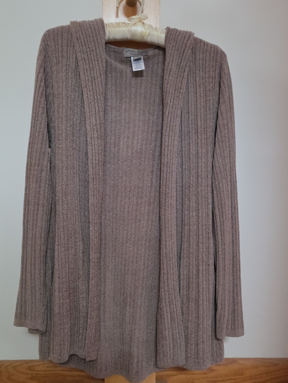 Barefoot Dreams Ribbed Open-Front Hooded Cardigan - Brown Taupe